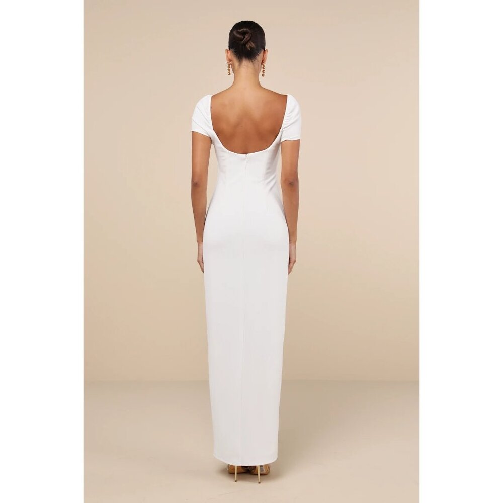 Lulus Magnificent Impression White Square Neck Short Sleeve Maxi Dress Slit S - Picture 8 of 10